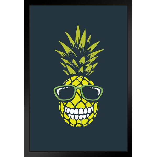 Trinx Smiling Pineapple In Sunglasses Art Print Black Wood Framed